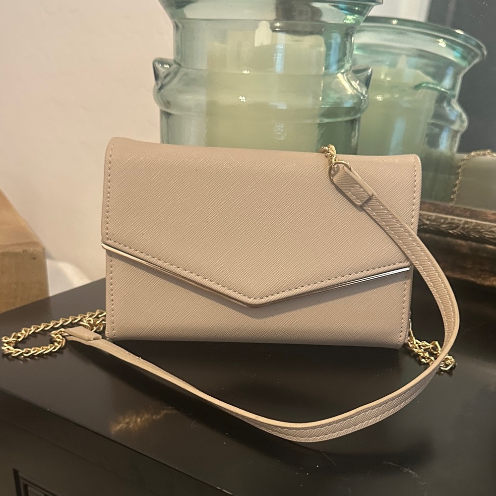 Miztique Beige Clutch with Gold Chain